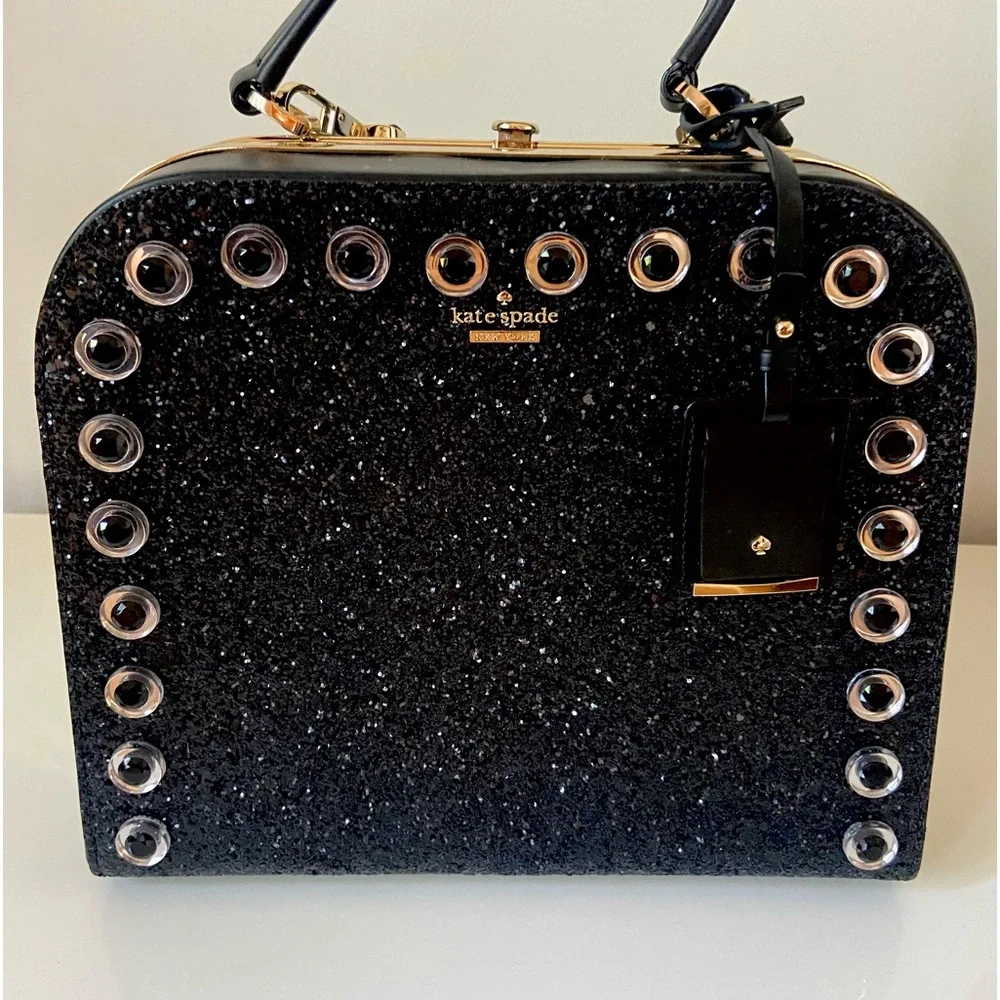 Kate Spade Skyline Way Large Violina Glitter Black Leather PXRU7398